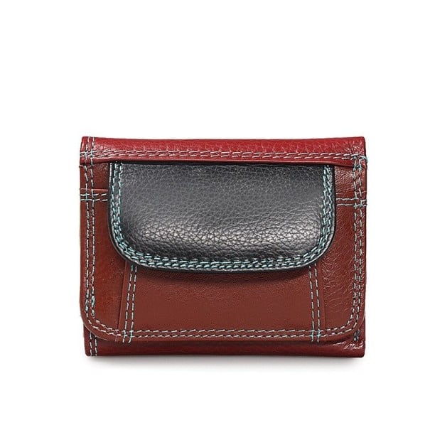 Damen Mini-Geldbörse aus echtem Leder Mehrfarbige Ausführung mit kontrastierender Naht Vorderes Fach mit Klappe Abmessungen 10 x 8 x 2 cm schwarz
