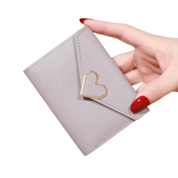 Damen Mini Klappgeldbörse 9 x 2 x 12 cm Kunstleder Verschiedene Farben Kompakte Geldbörse mit Herz für Karten und Münzen lila