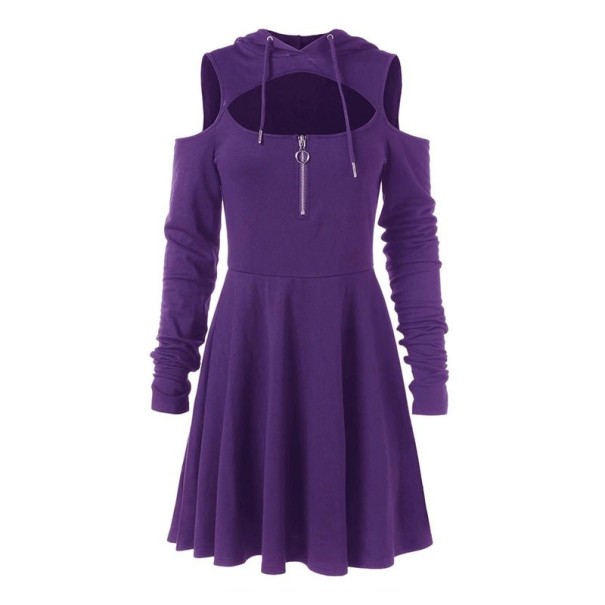 Damen-Minikleid mit Kapuze lila M
