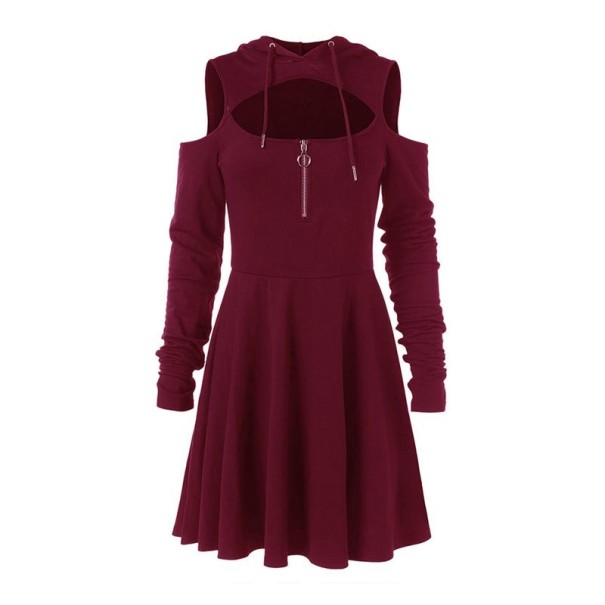 Damen-Minikleid mit Kapuze weinrot S