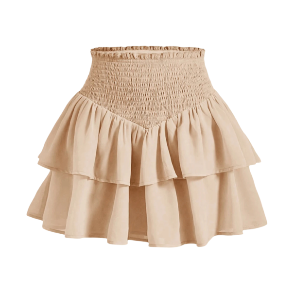 Damen-Minirock in A-Linie mit hoher Taille, mehrlagig, elegant, kurz, bis zur Taille, gerüschter Freizeitrock für den Alltag und geselliges Beiläufig beige L