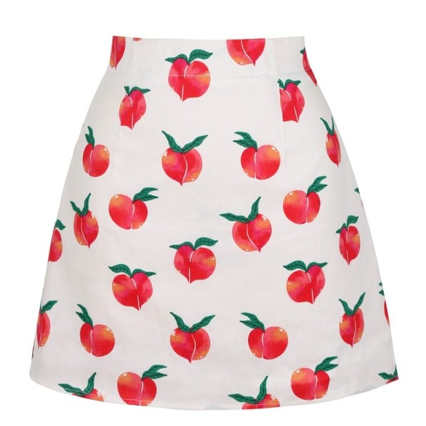 Damen Minirock mit Allover-Druck A-Linien-Schnitt Reißverschluss Baumwolle mit Spandex Bunte Motive von Früchten und der Meereswelt L 1