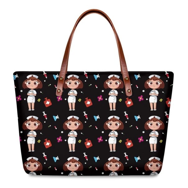 Damen Neopren-Handtasche mit Druck von Krankenschwestern Große Handtasche 39 x 29 x 11,5 cm Neopren und Baumwolle Geschenk für Krankenschwestern 3