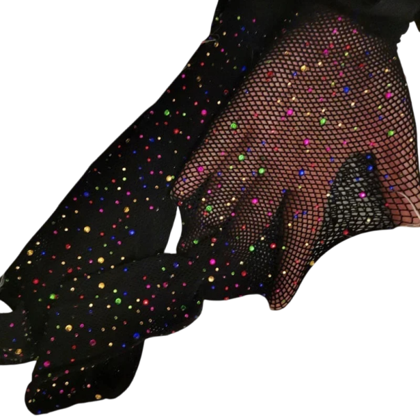 Damen Netzstrumpfhose mit Diamanten und Strasssteinen, glänzende Nylonstrümpfe mit Kristallen, modische Netzstrümpfe für Partys mehrfarbig