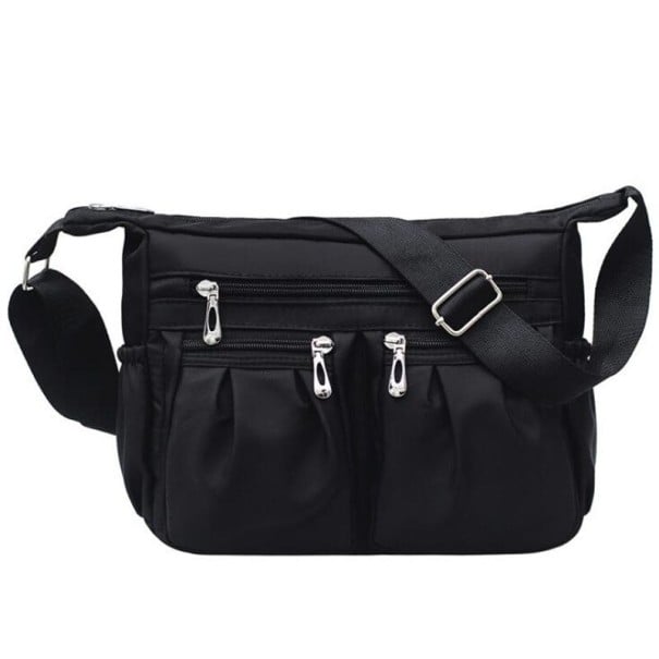 Damen Nylon Crossbody Tasche über der Schulter Mehrere Reißverschlusstaschen vorne und hinten Verstellbarer Riemen 27 x 10 x 20 cm Für schwarz