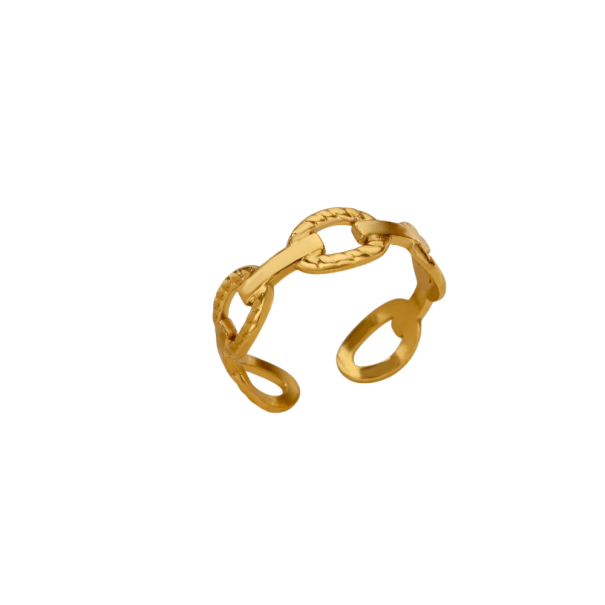 Damen offener Ring aus Edelstahl Goldfarbe Moderner Kettenring mit ovalen Ösen Verstellbare Größe Eleganter minimalistischer Schmuck 1