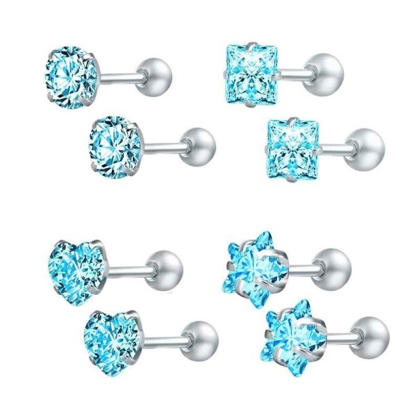 Damen-Ohrstecker, 4 Paar blau 4 mm