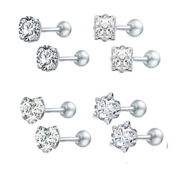 Damen-Ohrstecker, 4 Paar weiß 3 mm