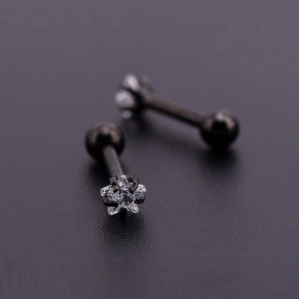 Damen Ohrstecker mit Zirkon in Form eines Sterns Klarer funkelnder Stein Stift mit Schraubkugel Modeschmuckmetall 1 Stück schwarz 3 mm