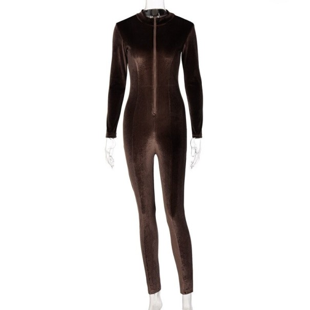 Damen-Overall aus Samt mit Reißverschluss dunkelbraun M