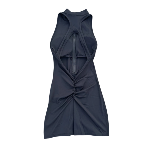 Damen Overall ohne Ärmel Sportlicher Jumpsuit mit Reißverschluss und Raffung hinten Elastischer Nylon und Elasthan Für Fitnessübungen und Freizeit schwarz S