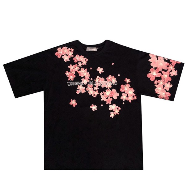 Damen-Oversize-T-Shirt mit Blumen A1201 schwarz M