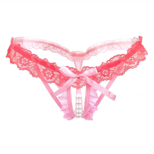 Damen-Perlen-Tanga mit Spitze rosa