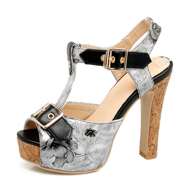 Damen-Plateausandalen mit Blumenprint schwarz 39