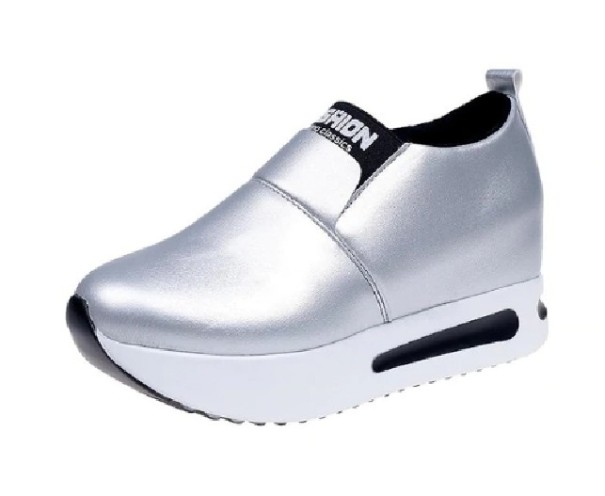 Damen-Plateauschuhe aus Leder silbern 38