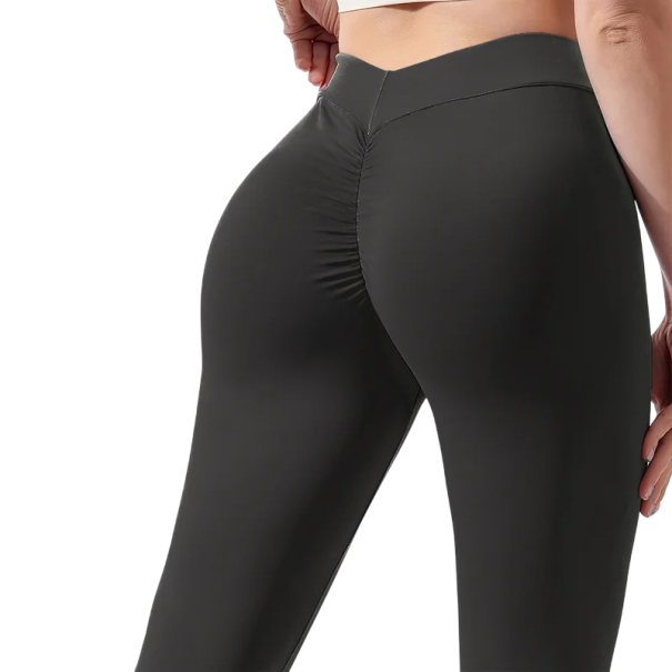 Damen Plissierte Nahtlose Sporthose mit hoher Taille Push-Up-Gym-Leggings Formende Fitness-Leggings für das Training schwarz M
