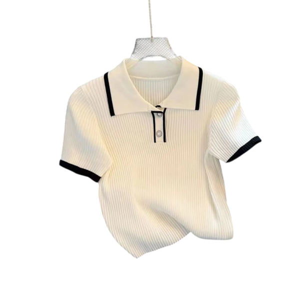 Damen Poloshirt Einfarbige Ausführung V-Ausschnitt mit Kragen und Knöpfen Leichter Polyester-Top für den täglichen Gebrauch weiß M