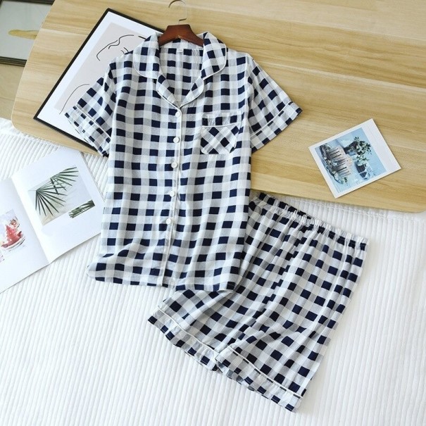 Damen-Pyjama mit Karomuster P2591 dunkelblau L
