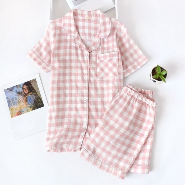 Damen-Pyjama mit Karomuster P2705 rosa S