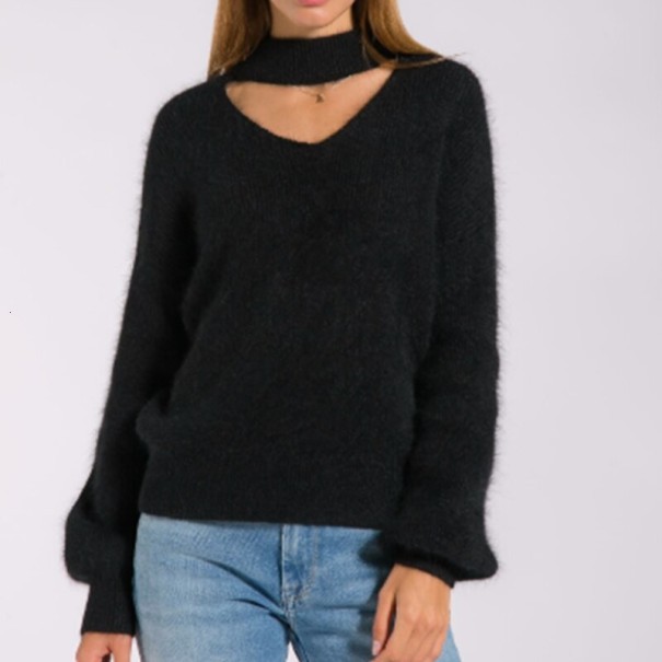 Damen-Rollkragenpullover mit Ausschnitt schwarz M