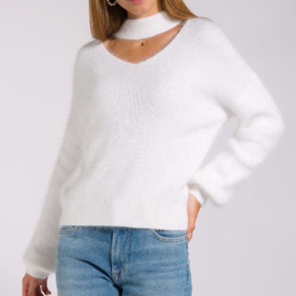 Damen-Rollkragenpullover mit Ausschnitt weiß S