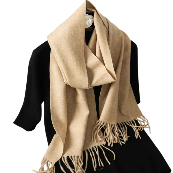 Damen Schal 33x180 cm Einfarbiger weicher Schal mit Fransen Leichter wärmender Accessoire aus Polyester Eleganter Schal für Herbst und Winter beige