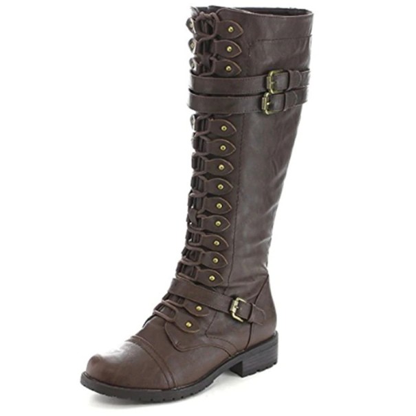 Damen-Schnürstiefel mit Schnallen dunkelbraun 40