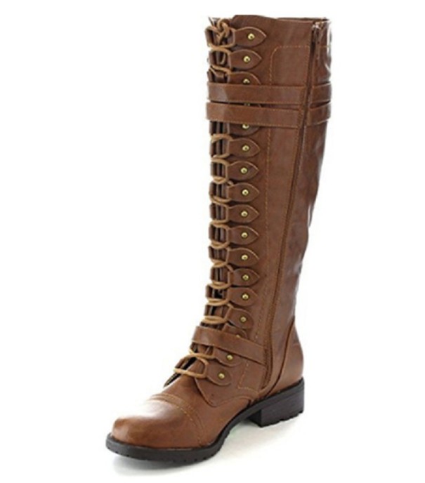 Damen-Schnürstiefel mit Schnallen hellbraun 34