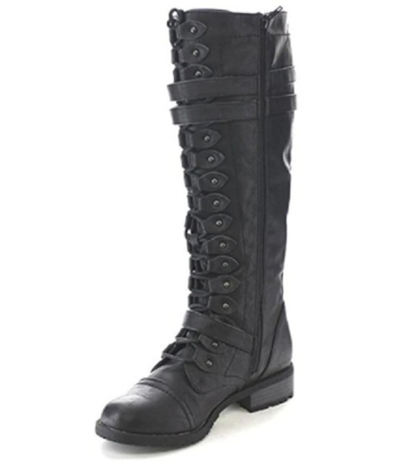 Damen-Schnürstiefel mit Schnallen schwarz 38