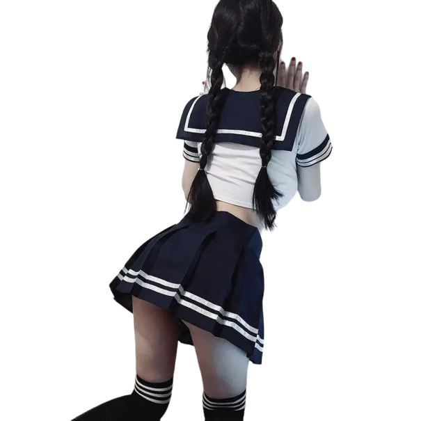 Damen-Schulmädchen-Kostüm, sexy Schulmädchen-Halloween-Schulmädchen-Cosplay-Kostüm dunkelblau S