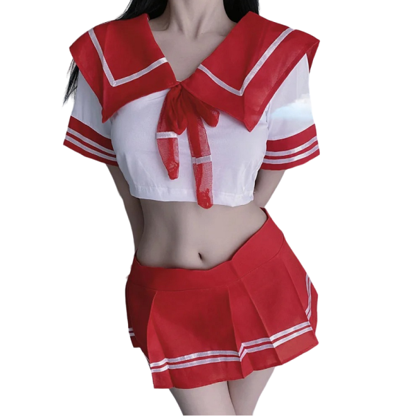 Damen-Schulmädchen-Kostüm, sexy Schulmädchen-Halloween-Schulmädchen-Cosplay-Kostüm rot M