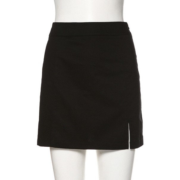 Damen schwarzer Minirock mit Schlitz auf der Vorderseite Gerader figurbetonter Schnitt Reißverschluss Sichtbare Nähte Glattes Material Polyester XS