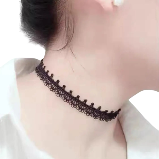 Damen schwarzer Spitzen-Choker mit feinem Muster, schließender eleganter Halskette, geeignet für den täglichen und festlichen Gebrauch 1
