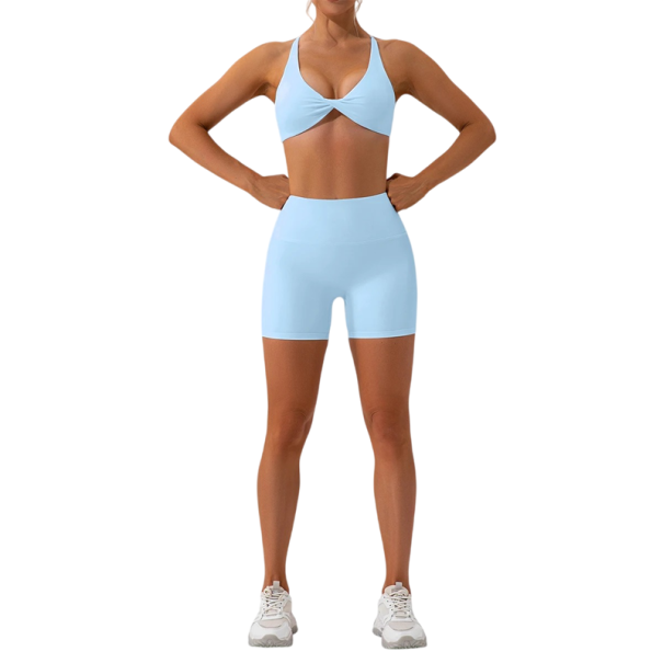 Damen Set Shorts und Sport-BH, einfarbig, Spandex, Nylon blau S