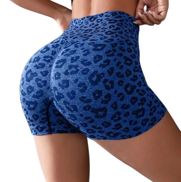 Damen Shorts Hoher Bund Mit Gummi Leopardenmuster Einfarbig Ausführung Nylon Leicht Elastisch Sommer Modischer Schnitt dunkelblau M