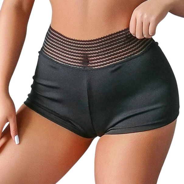 Damen Shorts Hoher Bund Schwarz Einfarbig Polyester Leichter Stoff Elegante Sommer Shorts für Freizeit und Arbeit XS