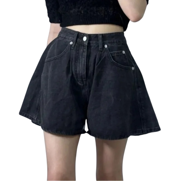 Damen Shorts Lockere Passform Einfarbig Jeansoptik Polyester Taschen Legere Sommer Shorts für den Alltag schwarz M