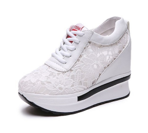 Damen-Sneaker mit floraler Spitze J1176 weiß 34