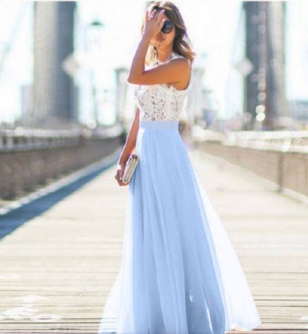 Damen-Sommerkleid im Boho-Stil J1741 blau S