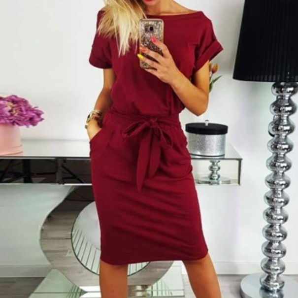 Damen-Sommerkleid mit Schleife um die Taille J1123 rot L