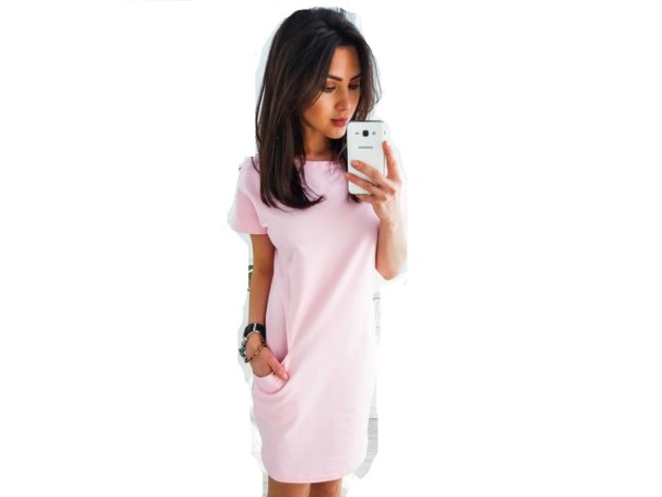 Damen-Sommerkleid mit Tasche J1740 rosa L