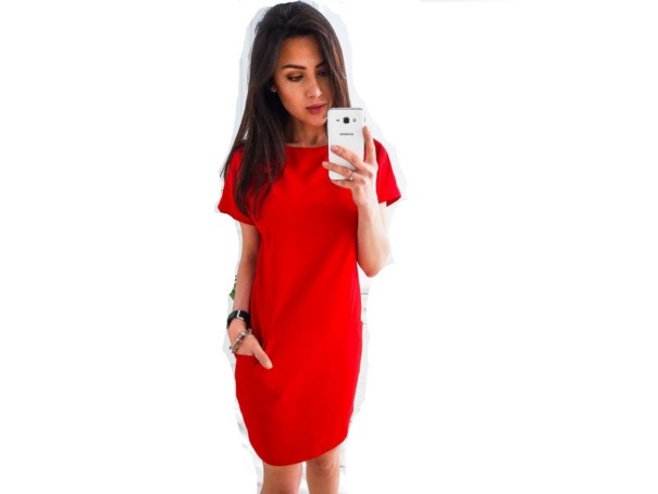 Damen-Sommerkleid mit Tasche J1740 rot XS