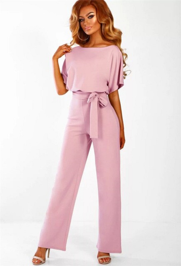 Damen-Sommeroverall mit Bindeband in der Taille rosa L