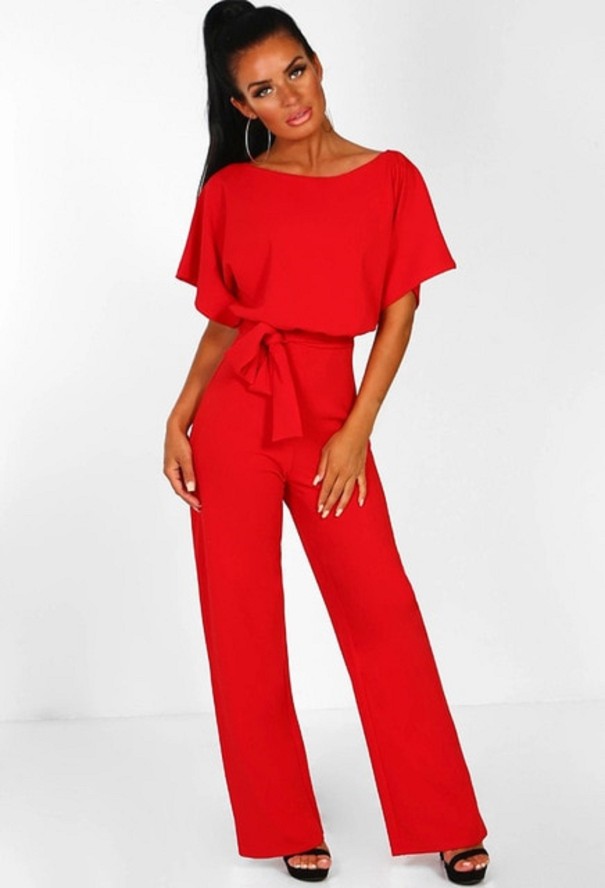 Damen-Sommeroverall mit Bindeband in der Taille rot L