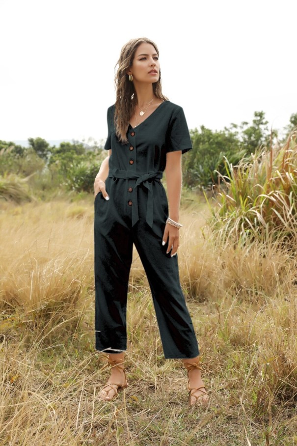 Damen-Sommeroverall mit Knöpfen schwarz XL