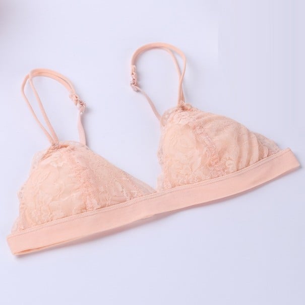Damen Spitzen-BH mit dreieckigen Cups Dünne, verstellbare Träger Breites Unterband Hakenverschluss Nylon und Polyester fleischfarben S