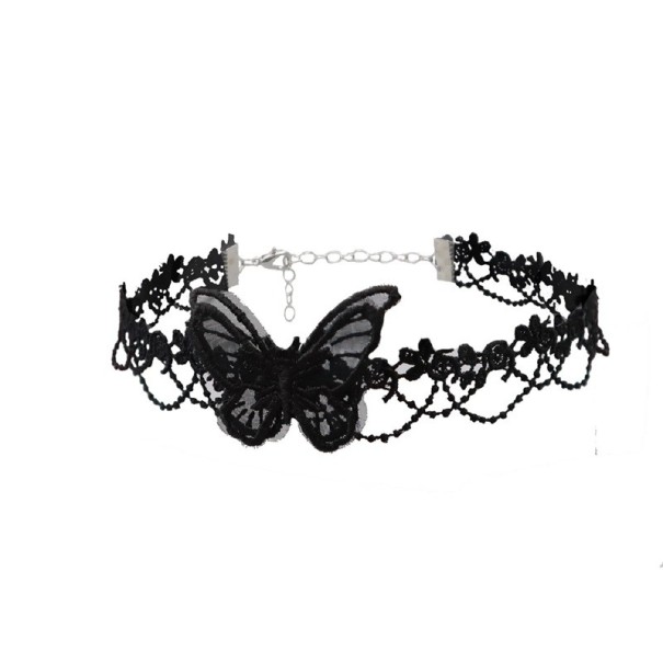 Damen Spitzen Choker Halskette mit Schmetterlingsanhänger und Verschluss aus Zinklegierung schwarz eleganter Schmuck für den Hals für gesellschaftliche Anlässe 1