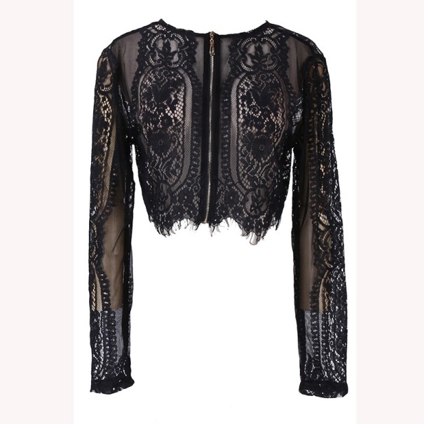 Damen-Spitzenbluse mit Reißverschluss L