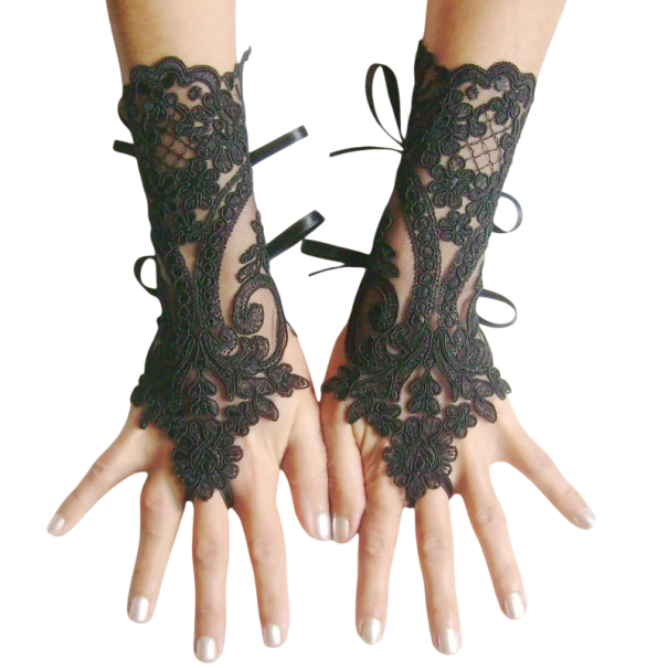 Damen Spitzenhandschuhe ohne Finger atmungsaktiv 22×12 cm Polyester schwarze elegante Handschuhe für gesellschaftliche und festliche Anlässe schwarz
