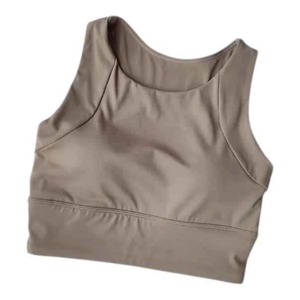Damen Sport-BH mit hohem Rundhals und Polstern mit Racerback-Rücken und verlängertem Unterband kaffee S